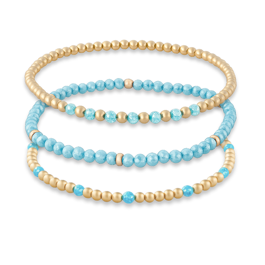 Light Blue (Aqua) Zircon bracelet stack from Gold Club Jewelry House. Sweat proof and tarnish resistant. 
