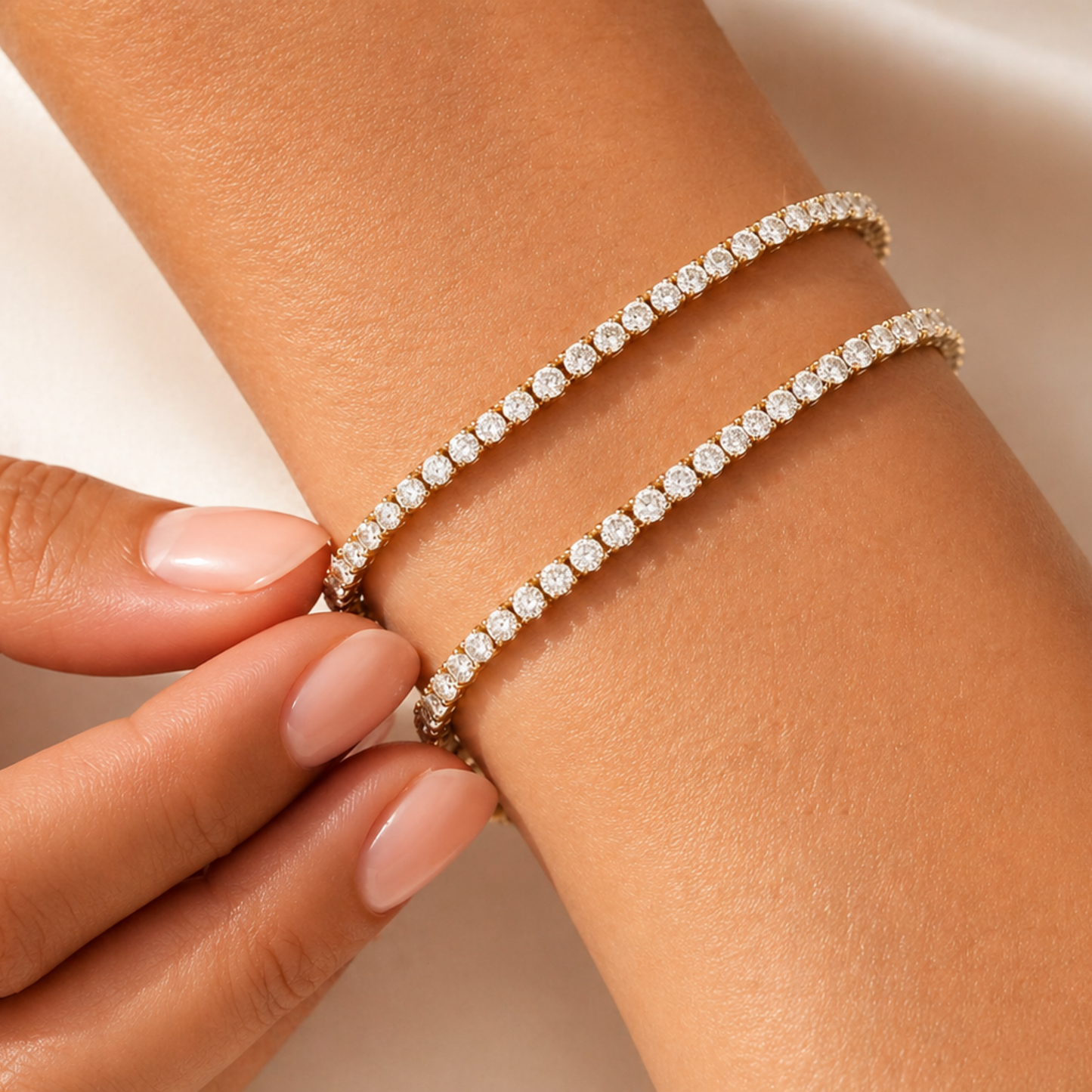 Lightweight Tennis Line Bracelet Rendering on a wrist