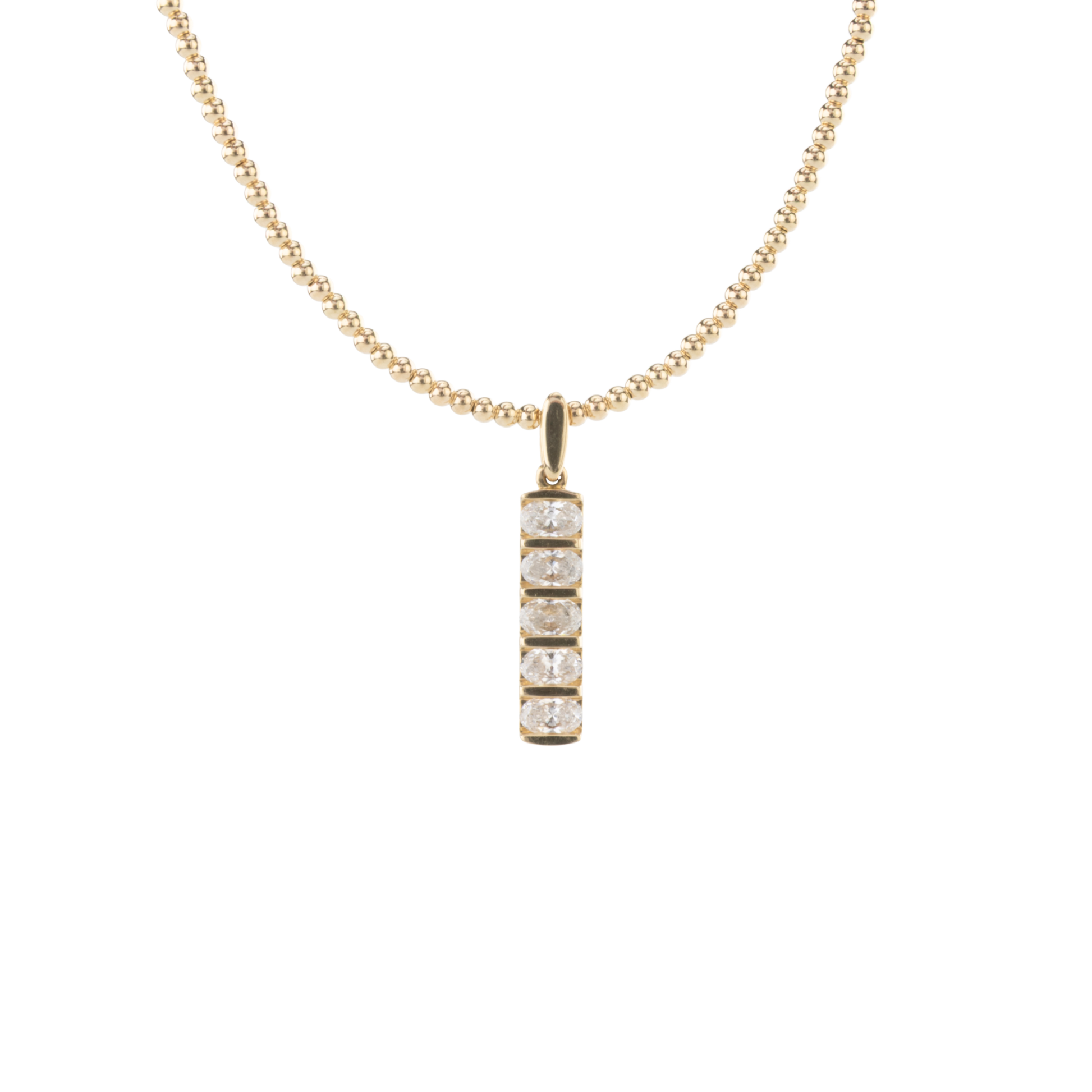 Vertical bar pendant from Gold Club by Shannon Hudson with lab-grown diamonds set in 14k gold, sleek modern design