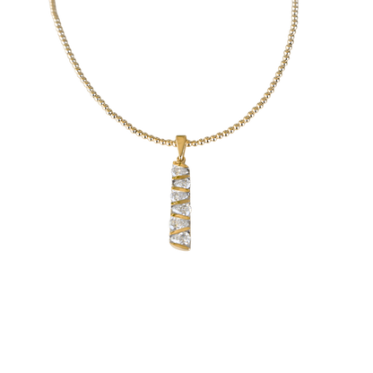 Bar pendant angled for a modern look, set with pear-shaped lab-grown diamonds in 14k gold by Gold Club