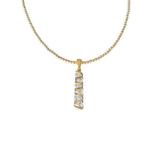 Bar pendant angled for a modern look, set with pear-shaped lab-grown diamonds in 14k gold by Gold Club