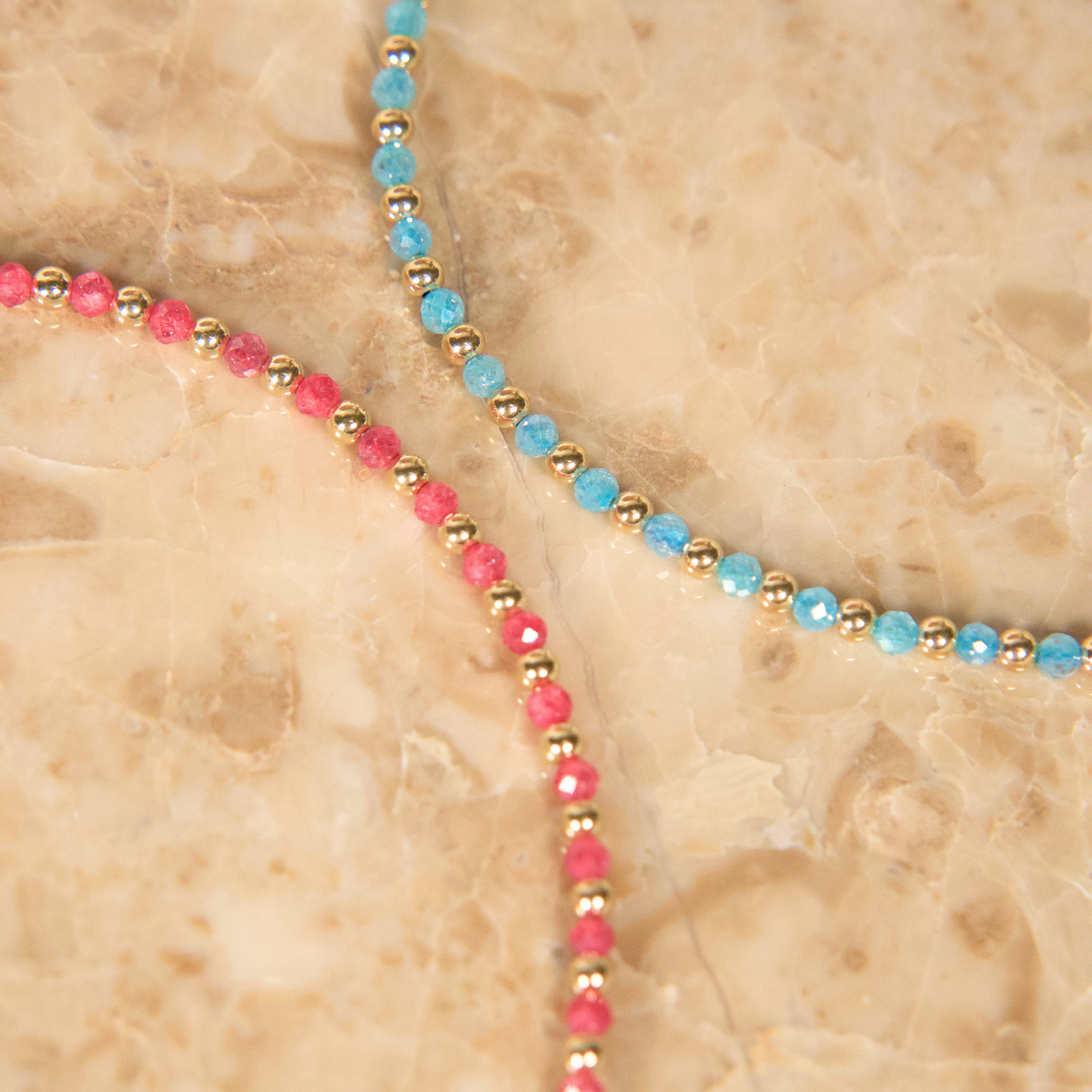 Pink Zircon and Light Blue Zircon Necklaces