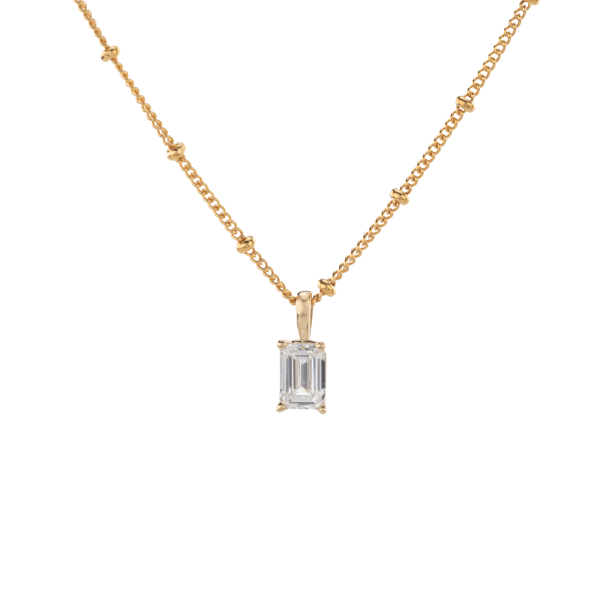 Gold Club by Shannon Hudson emerald cut lab-grown diamond pendant in a 14k gold setting, elegant fine jewelry