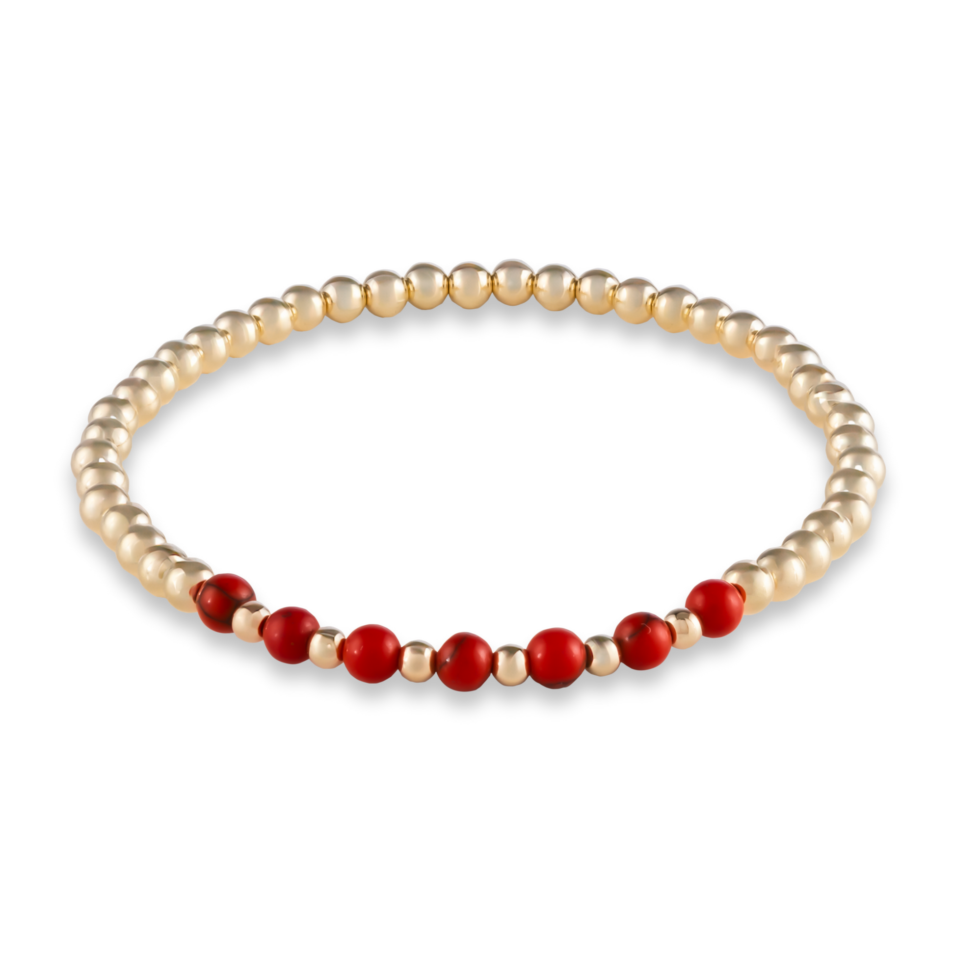 Minimalist gold-filled bracelet with red agate gemstones in a curved design from GOLD CLUB by Shannon Hudson.