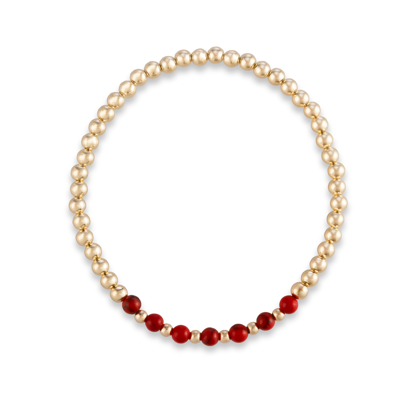 Overhead shot of the Red Agate Arc bracelet from GOLD CLUB by Shannon Hudson, featuring a centered red agate gemstone band on a curved gold-filled band.