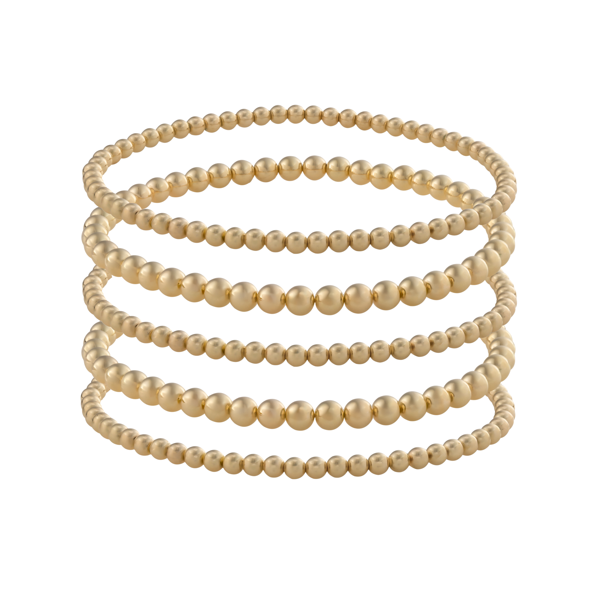 Set of five Gold Club by Shannon Hudson Gold LustraFlex™ Bracelets on a transparent background