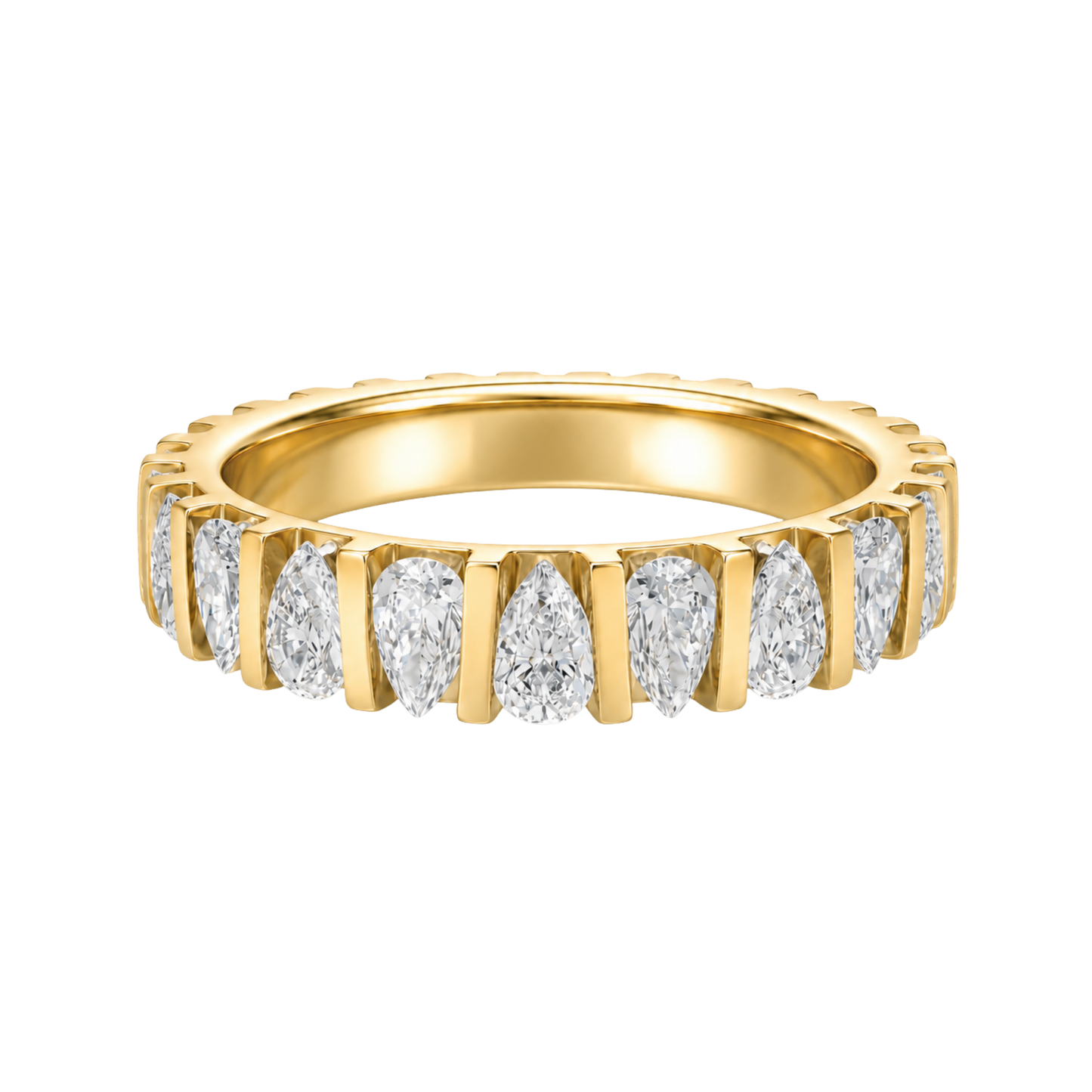 The Architectural Bar Eternity Band by Gold Club Jewelry House. pear shaped diamond eternity band