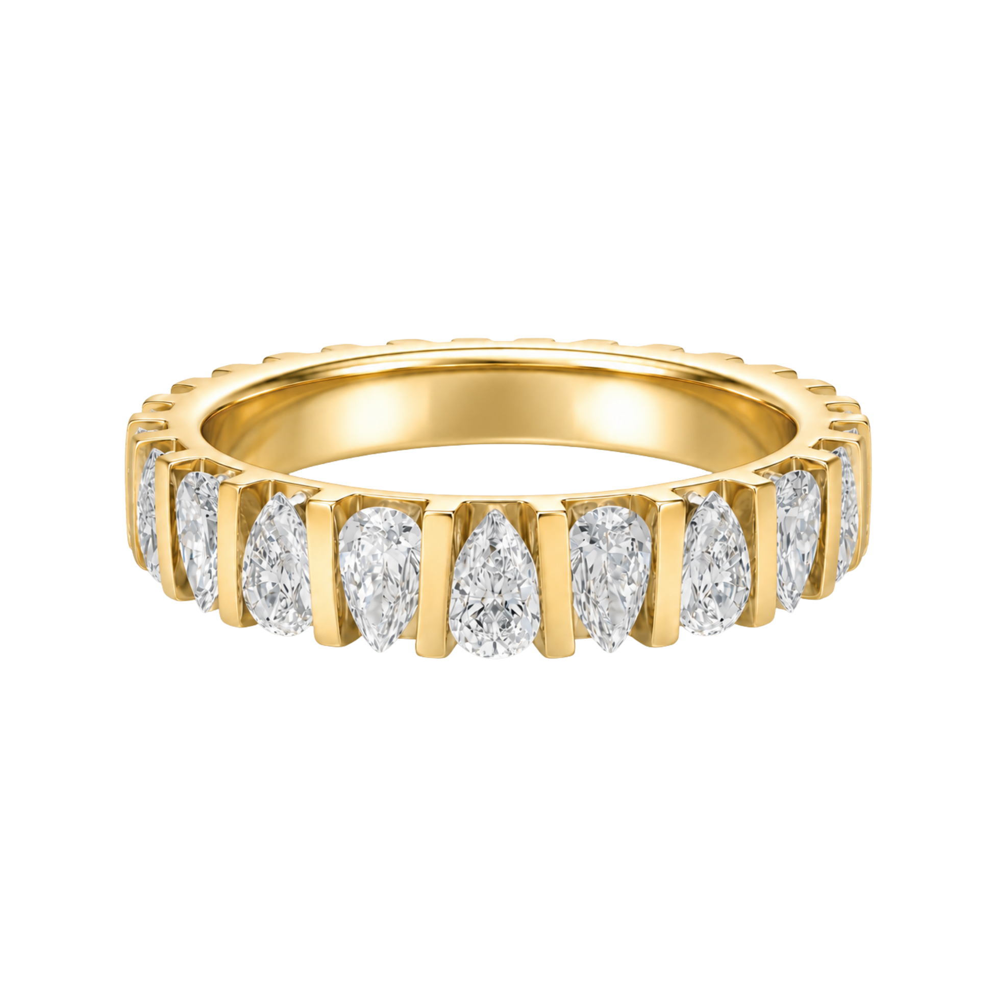 The Architectural Bar Eternity Band by Gold Club Jewelry House. pear shaped diamond eternity band