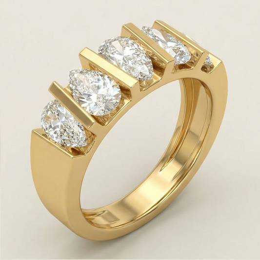 The Architectural Bar Five-Stone Ring with pear shaped diamonds