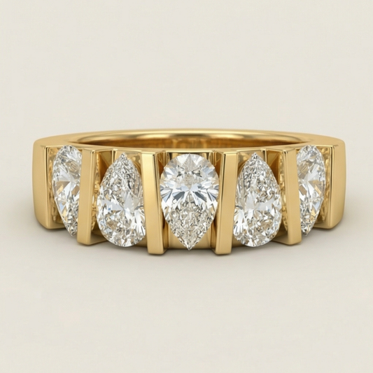 The Architectural Bar Five-Stone Ring with pear shaped diamonds