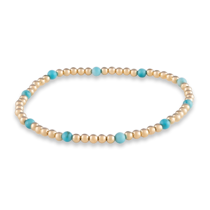 Turquoise Muse bracelet rendering, highlighting a rhythmic blend of turquoise and gold-filled beads, designed for creative energy and movement.