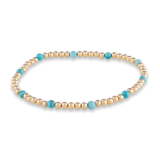 Turquoise Muse bracelet rendering, highlighting a rhythmic blend of turquoise and gold-filled beads, designed for creative energy and movement.