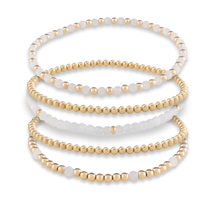 Set of 3 gemstone and gold-filled stacking bracelets with white moonstone