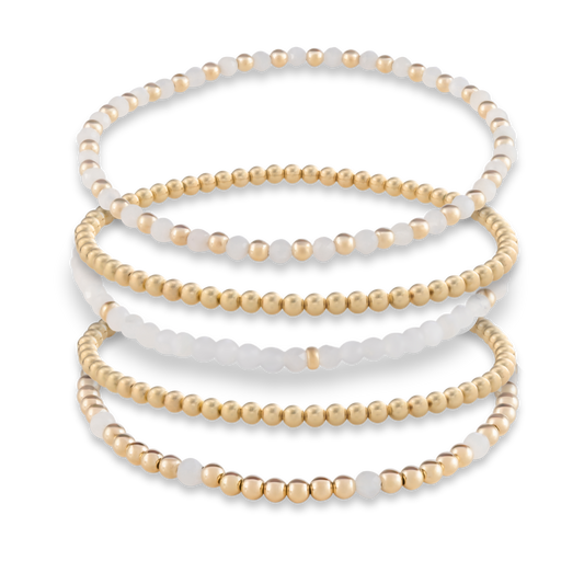 Set of 3 gemstone and gold-filled stacking bracelets with white moonstone