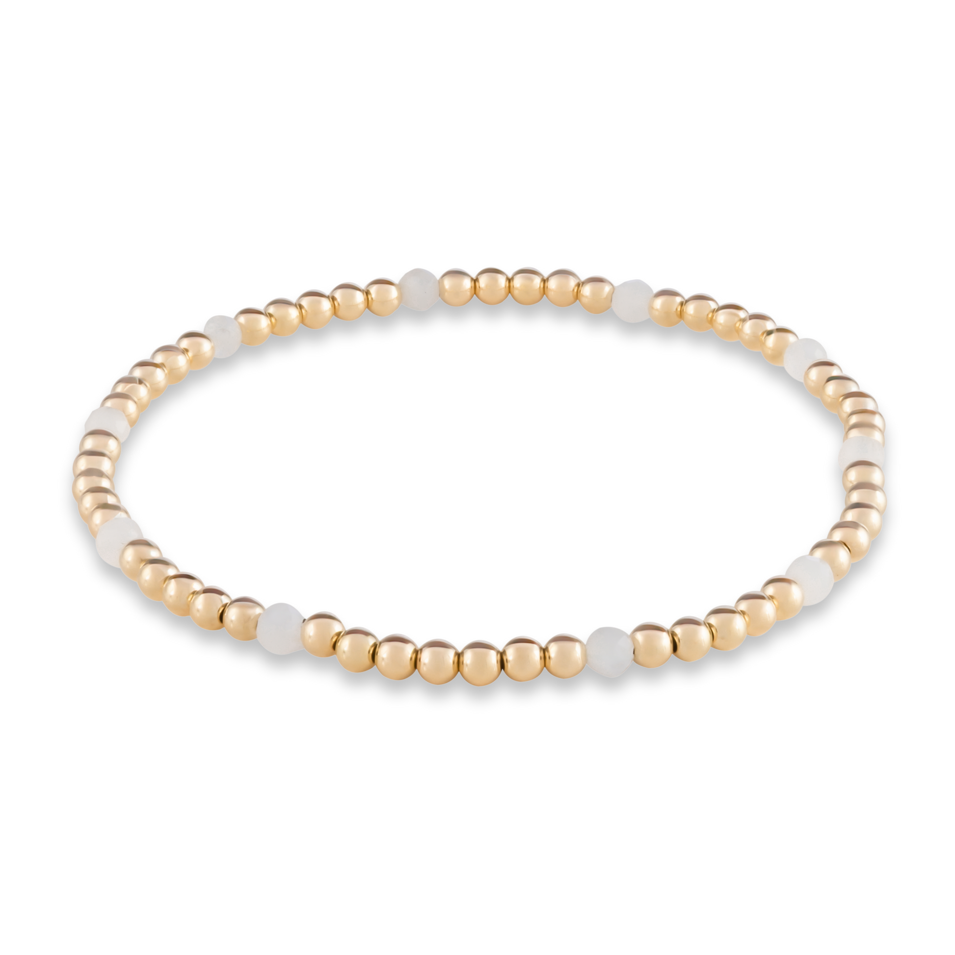 White Moonstone Muse bracelet from Gold Club by Shannon Hudson with scattered gemstone accents and gold-filled beads